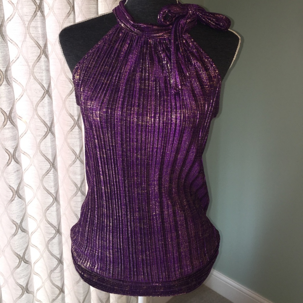 Purple and gold halter top with side bow